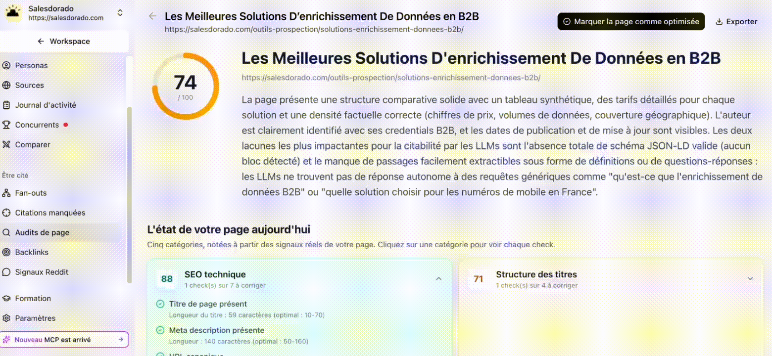 La generación de una auditoría GEO en Mentionable