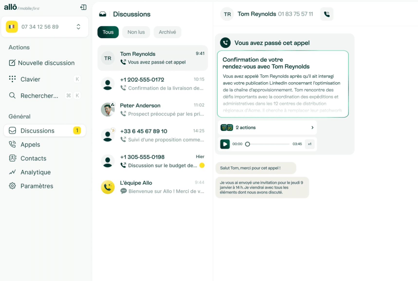 L'interface d'Allo sur ordinateur