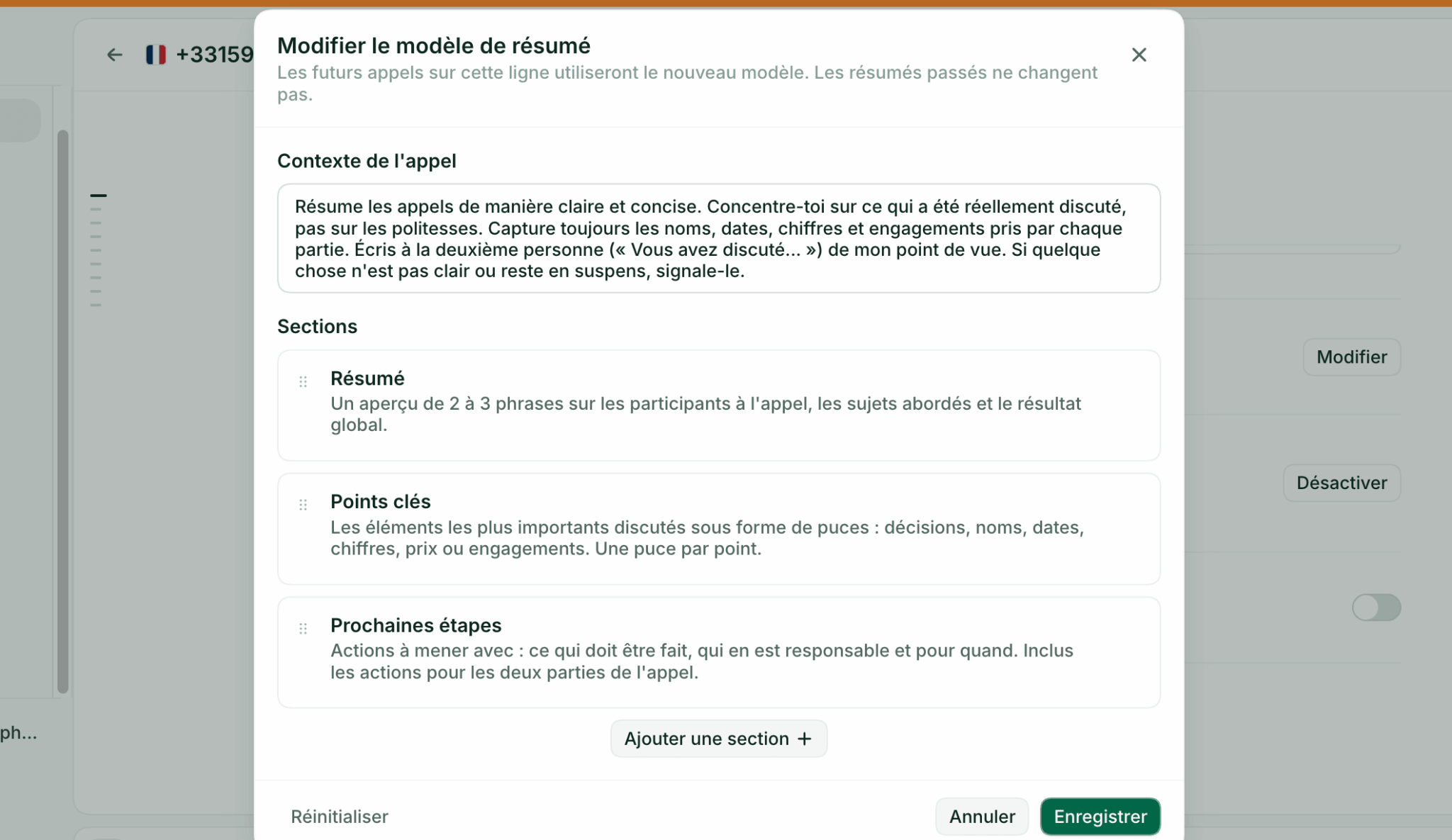 Le paramétrage des résumés d'appels par IA dans Allo