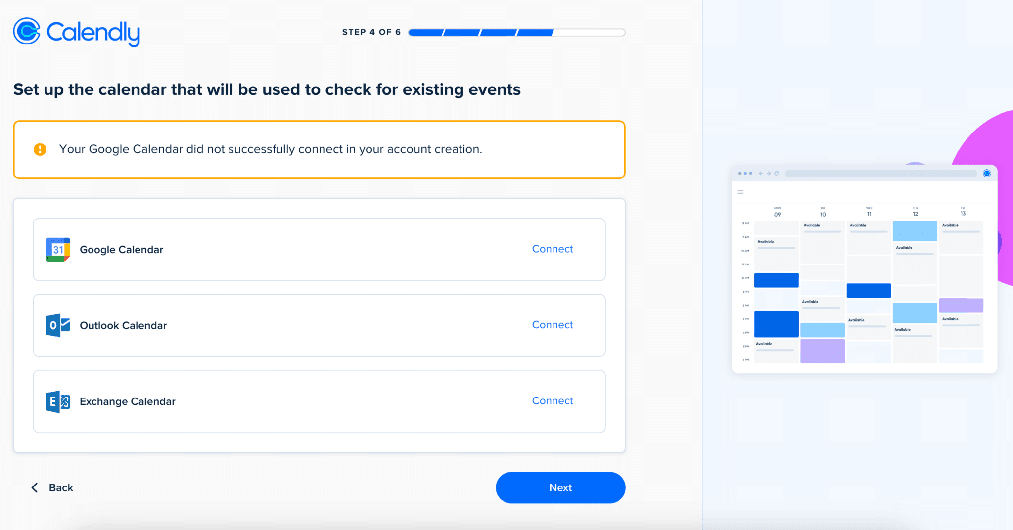 Onboarding Calendly avec synchronisation d'agenda