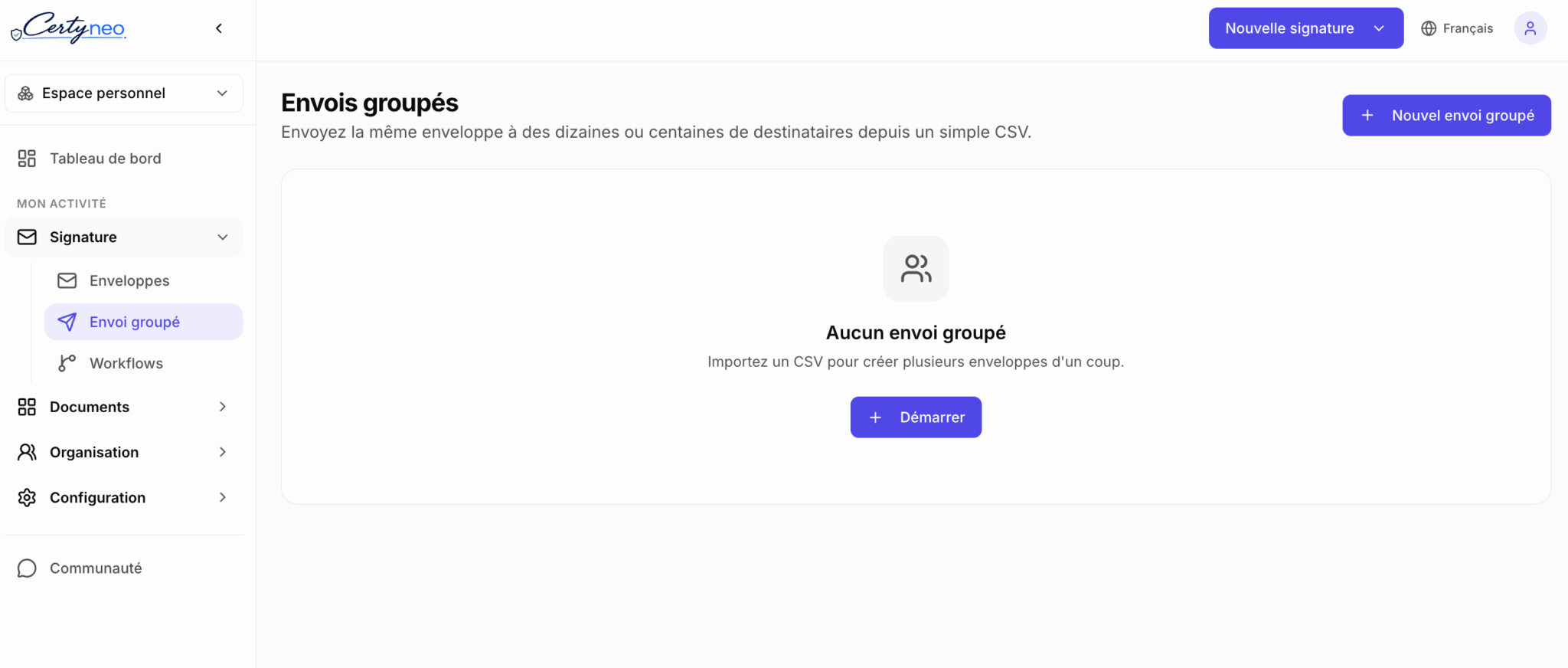 Envois groupés par import CSV dans Certyneo