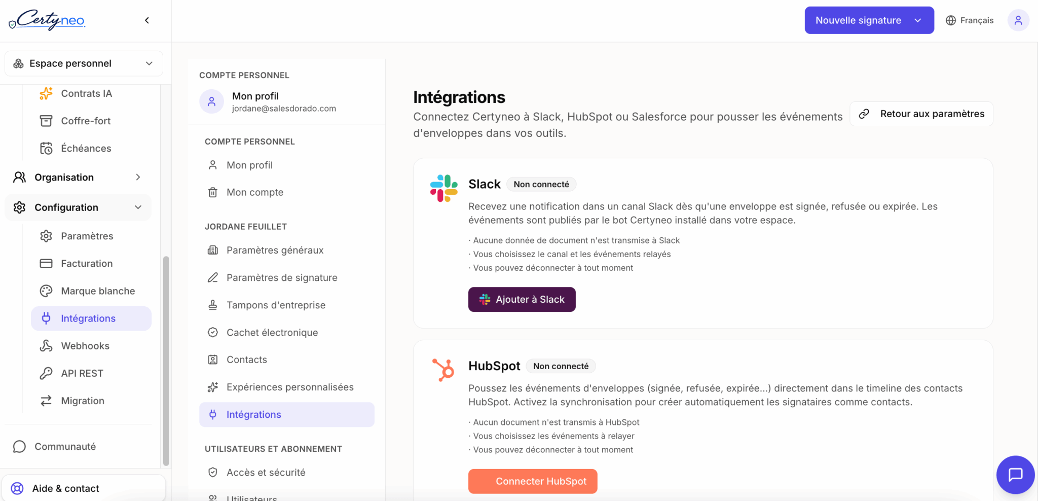 Intégrations natives disponibles dans Certyneo