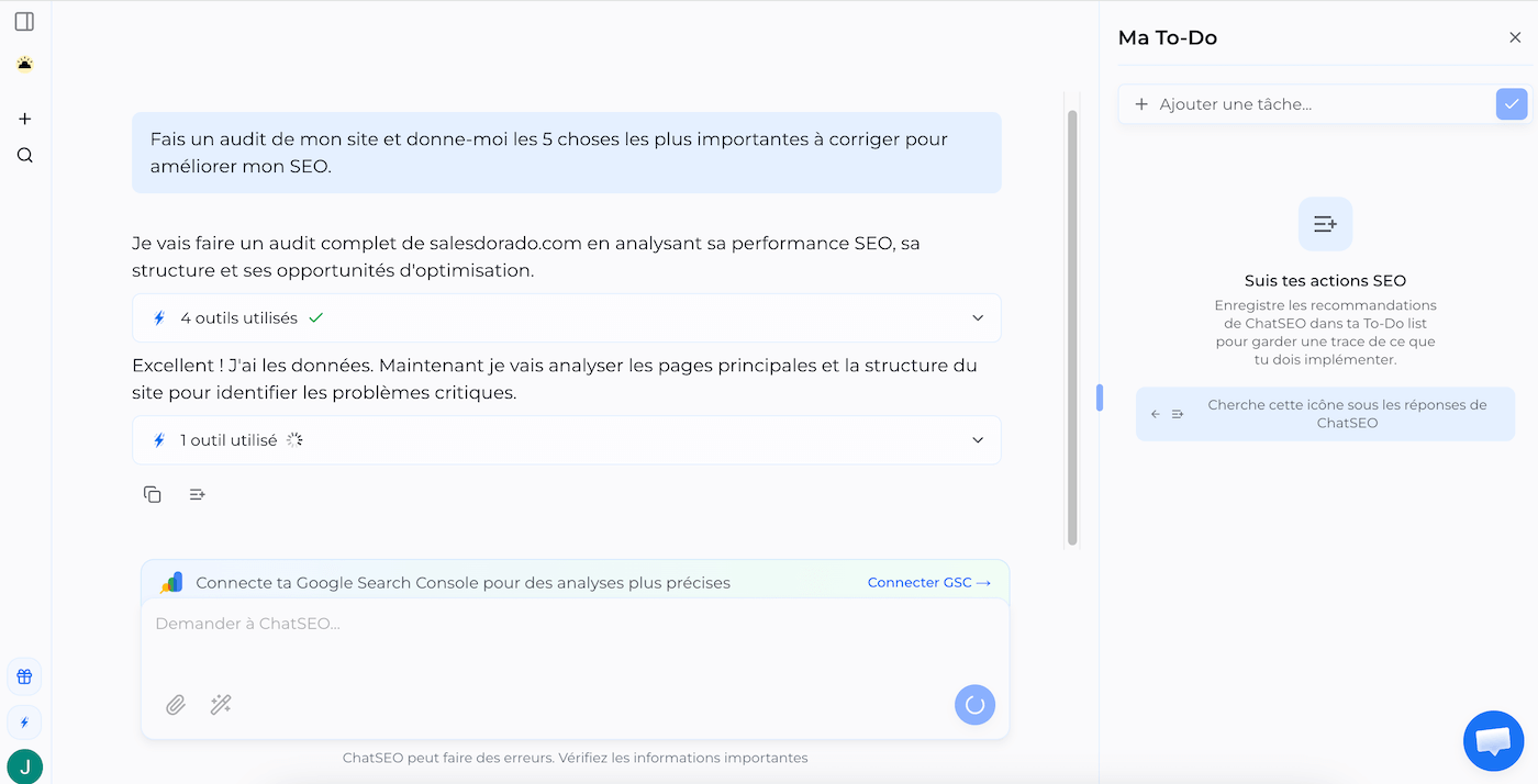 Le rapport d'audit et la priorisation des actions dans ChatSEO