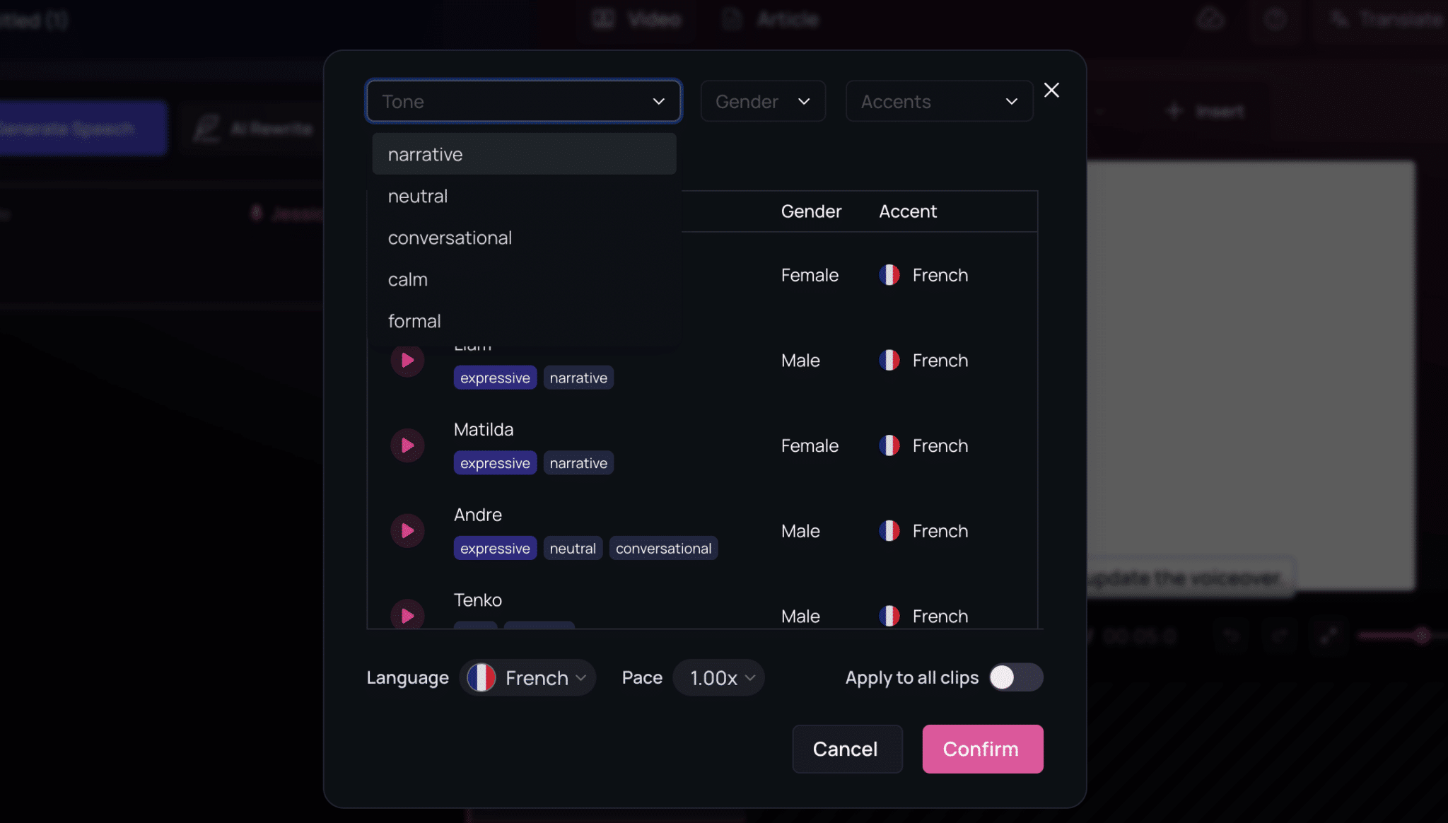 Le choix de la voix pour la narration dans Clueso.io