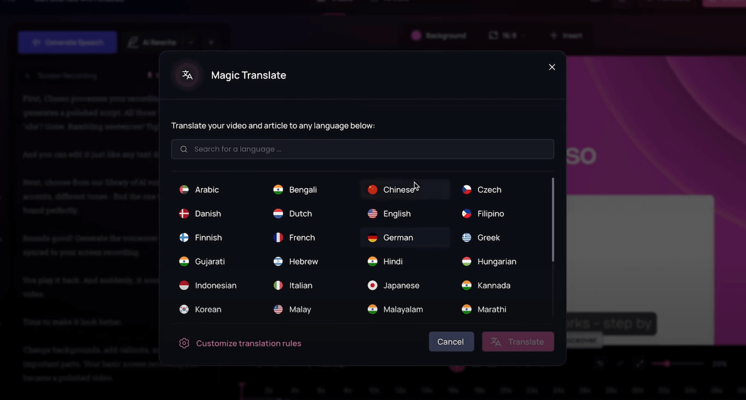 La traduction automatique Magic Translate de Clueso.io
