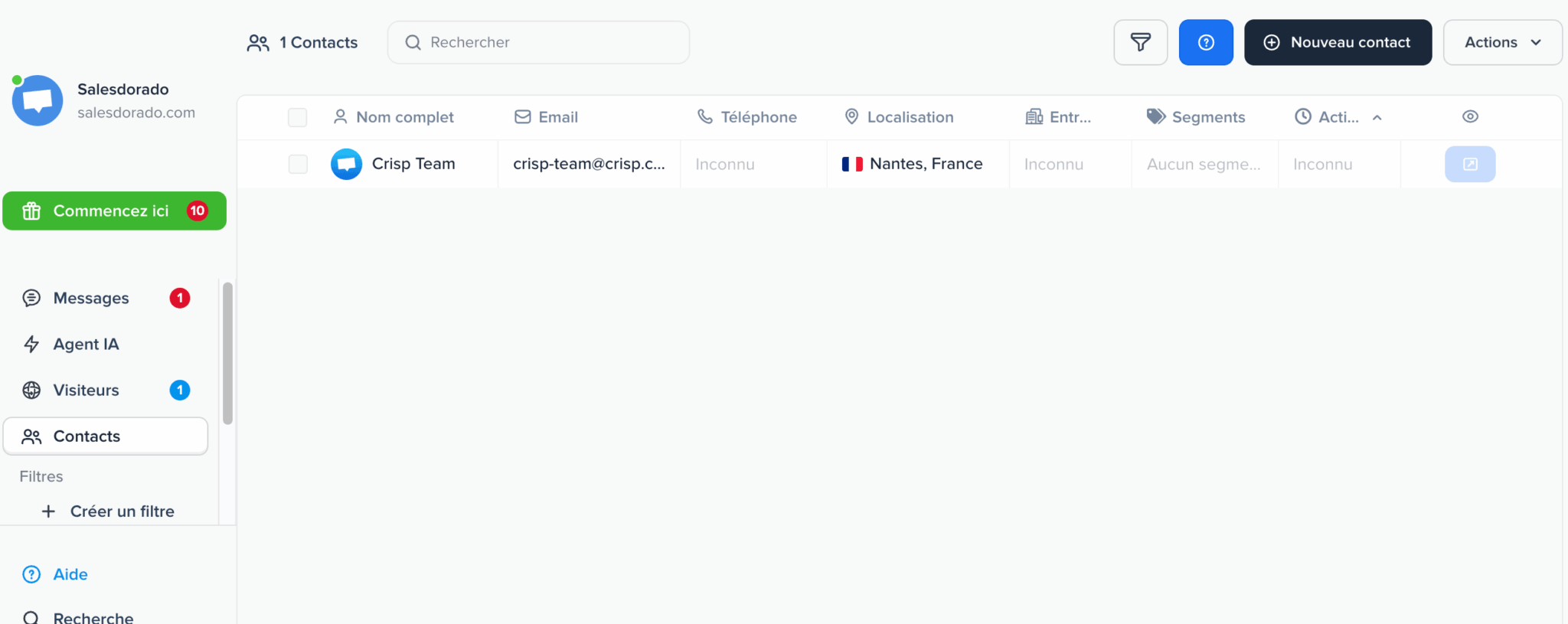 Gestion des contacts dans le CRM de Crisp