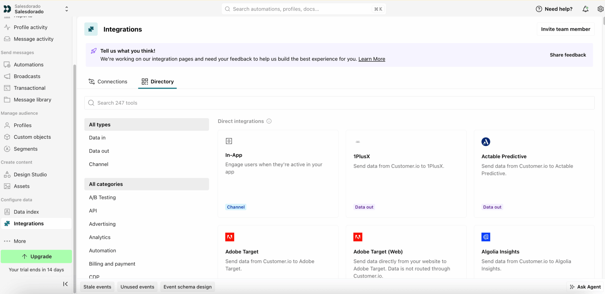 Catalogue d'intégrations de Customer.io