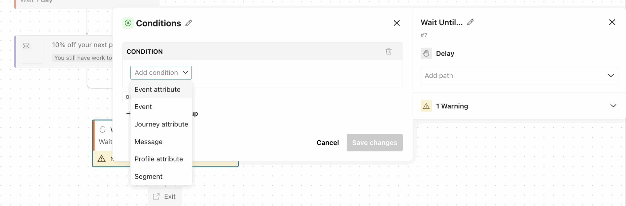 Configuration d'une étape Wait Until dans un parcours Customer.io