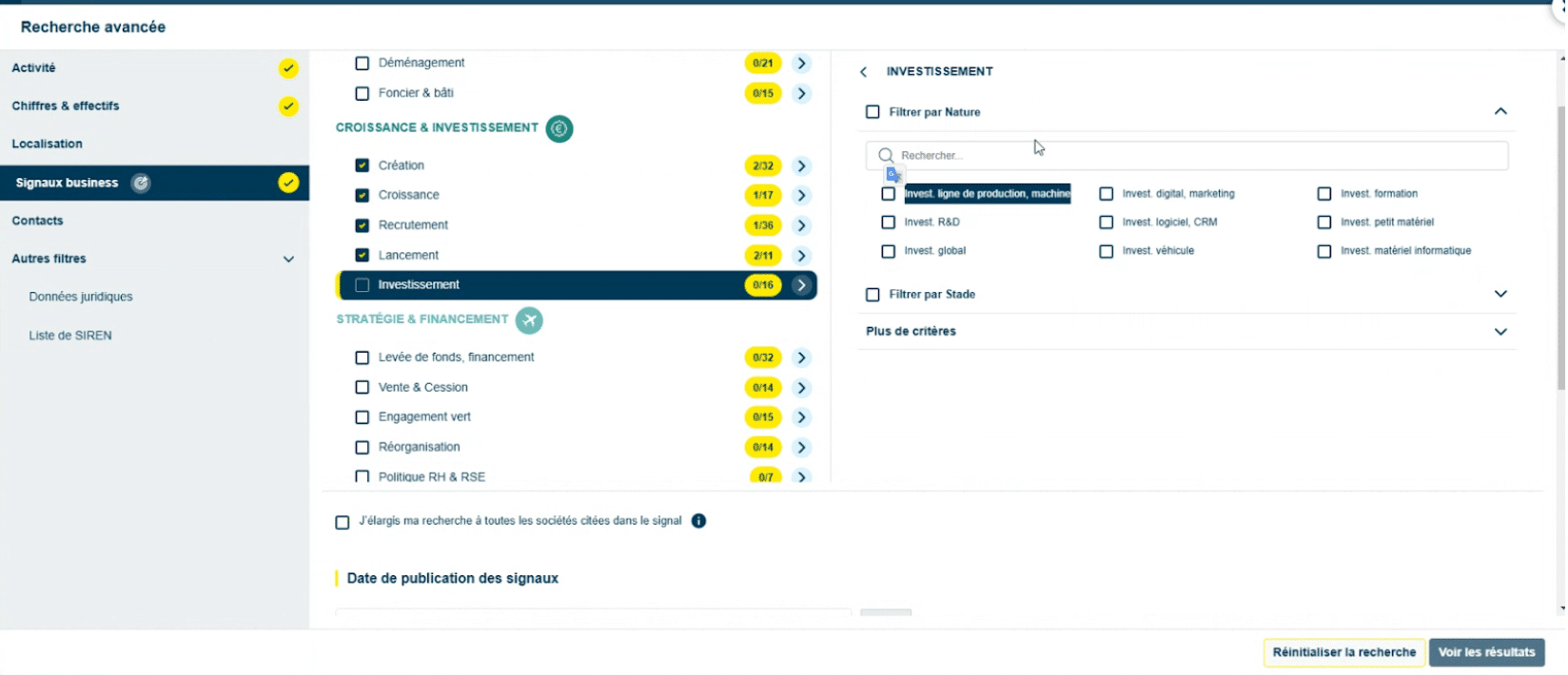 D'autres filtres par signaux business dans Decidento