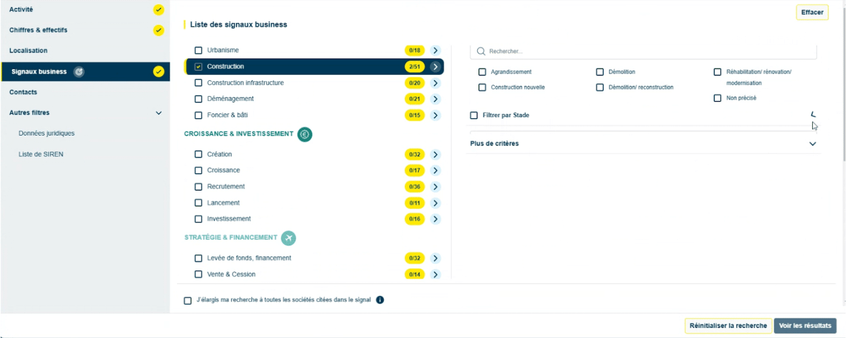 Les filtres par signaux business dans la recherche avancée de Decidento