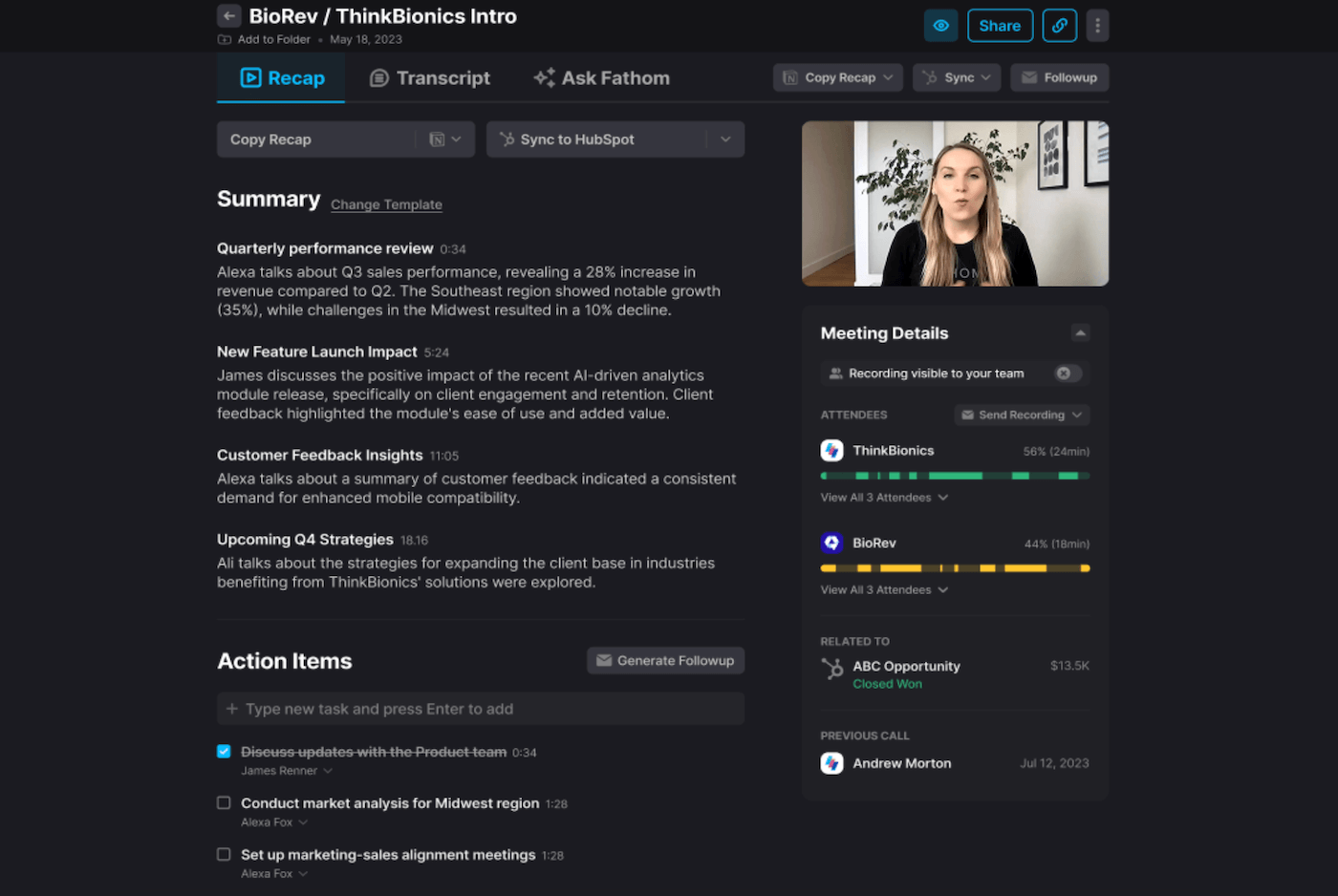 Résumé de réunion généré par Fathom AI