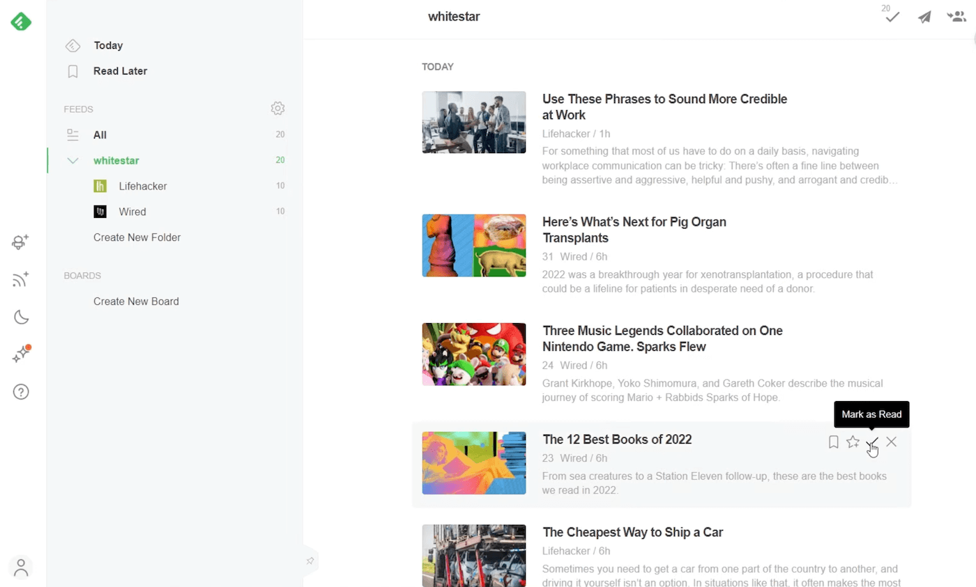 The Feedly News Reader with its sources grouped into folders