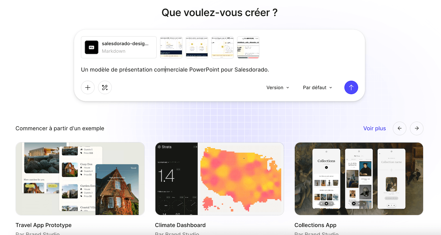 L'interface de Figma Make, avec le prompt et le rendu