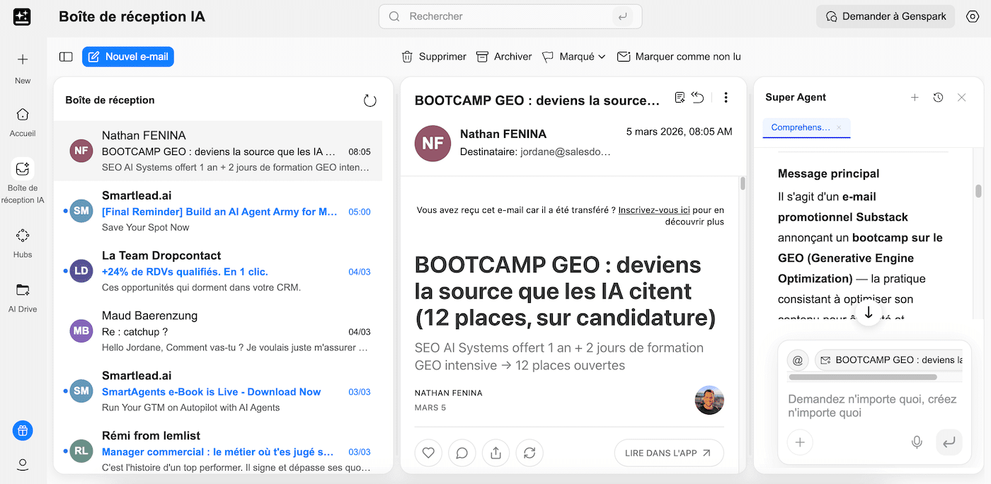 La gestion de la messagerie par prompt dans AI Inbox