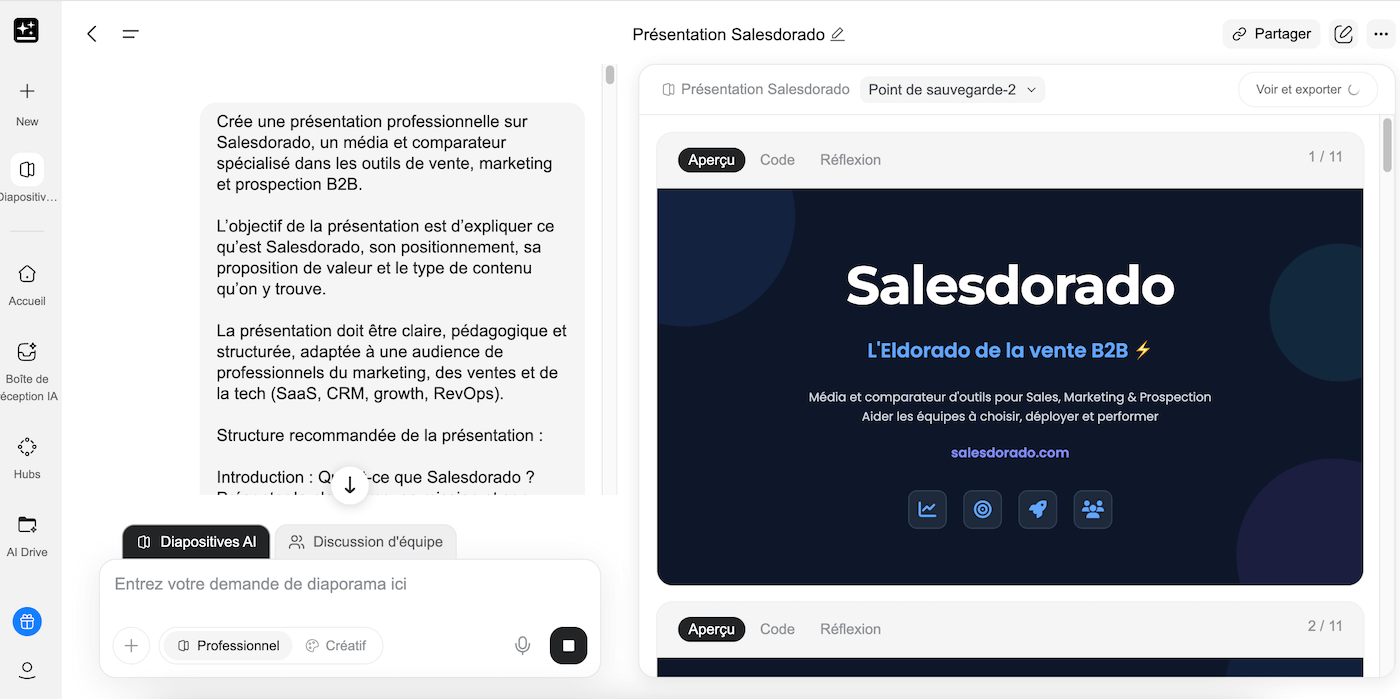 Une présentation générée par AI Slides dans GenSpark