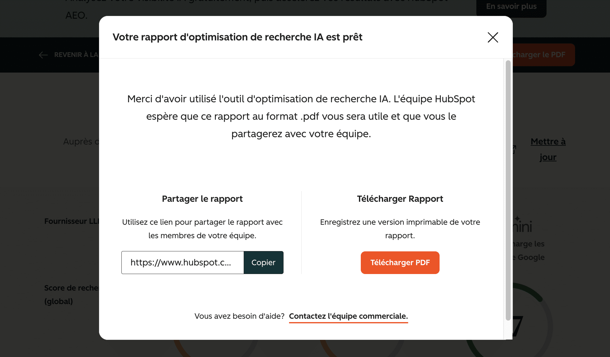 Le téléchargement du rapport PDF de l'AEO Grader