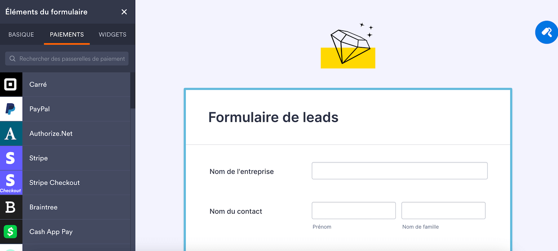 Configuration des paiements dans un formulaire Jotform