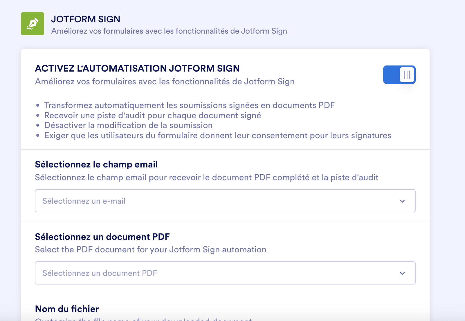 Workflow de signature électronique dans Jotform Sign