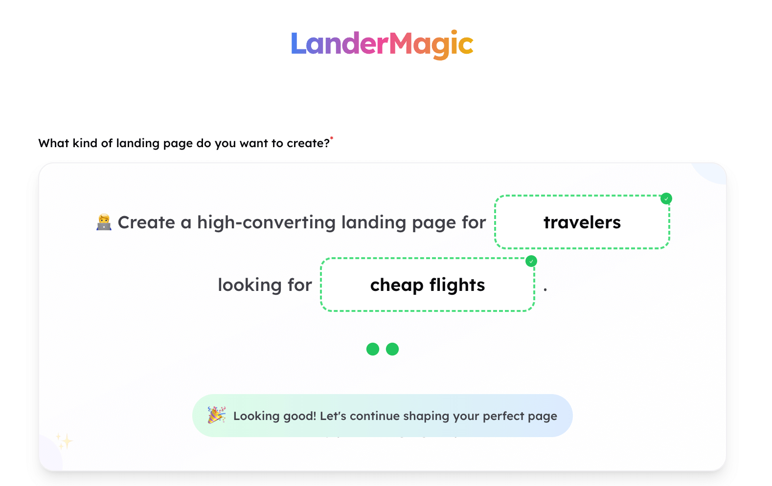 La première étape du questionnaire d'onboarding de LanderMagic