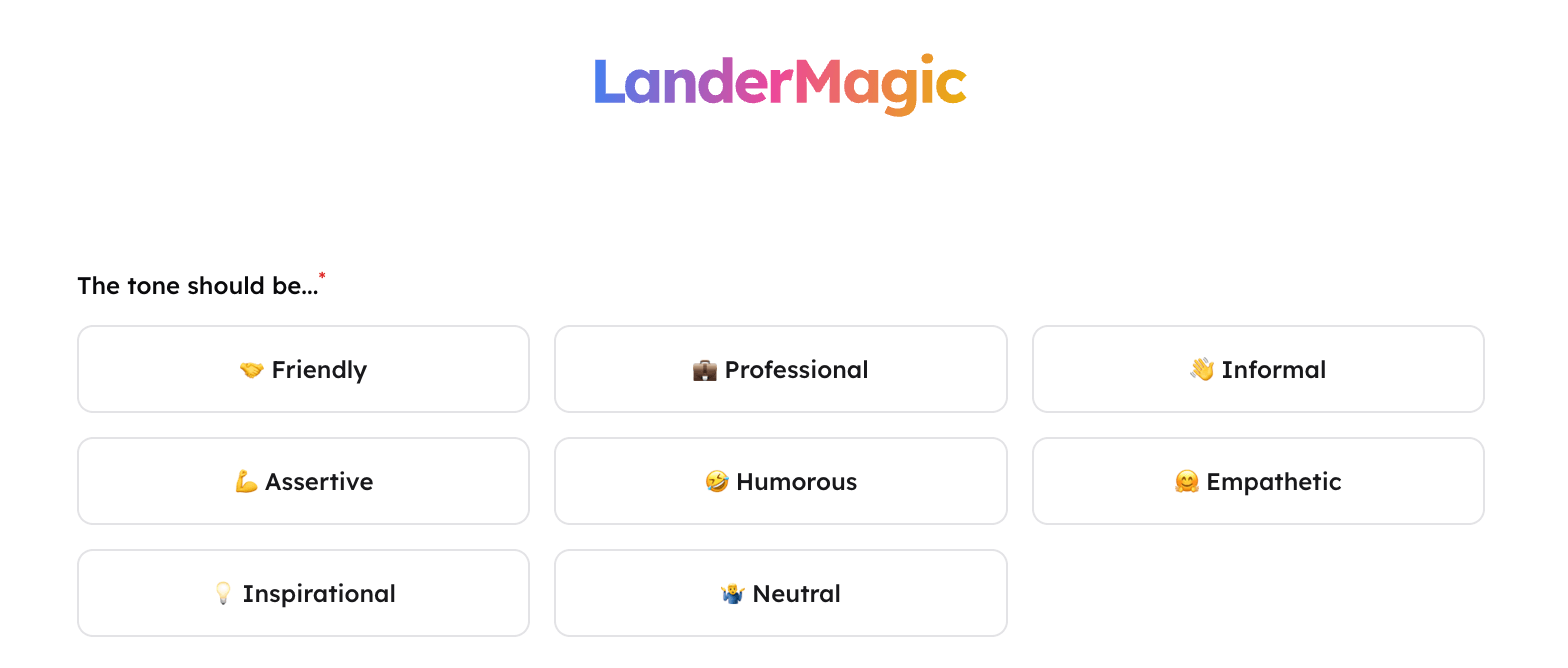 La suite du questionnaire d'onboarding de LanderMagic