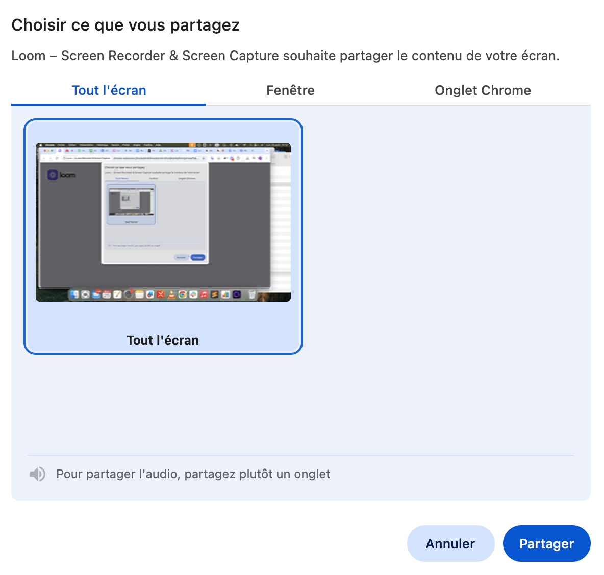 Choisir la zone de partage dans Loom