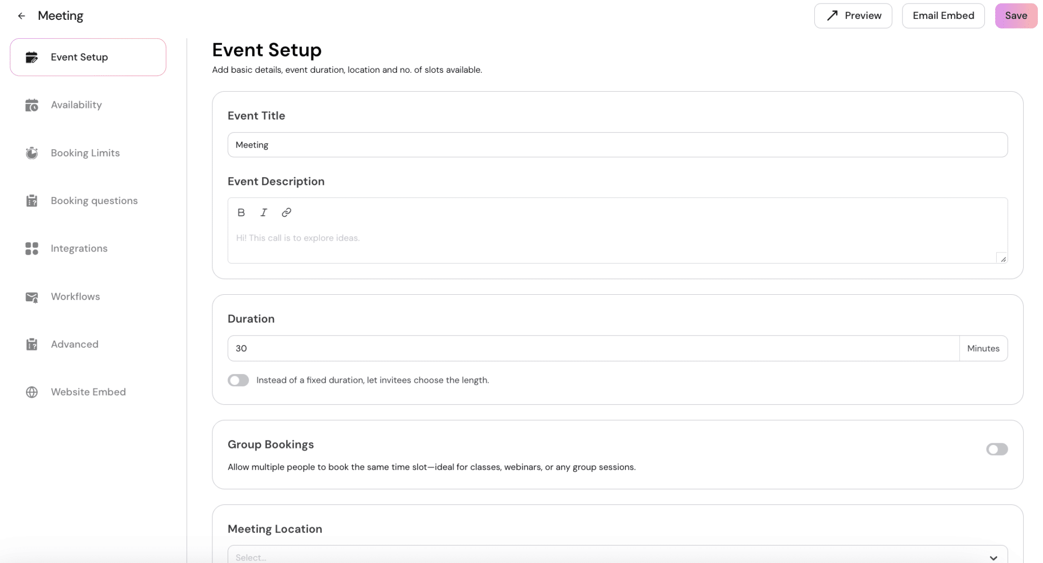 Configuration d'un type d'événement dans Lunacal