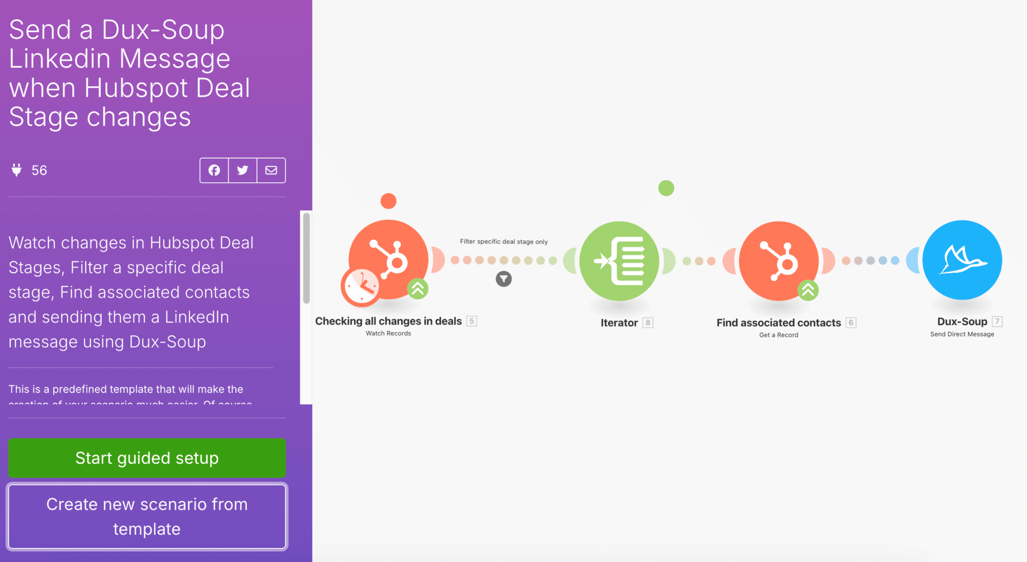 L'écran de sélection d'un template de scénario dans Make, avec les applications connectées