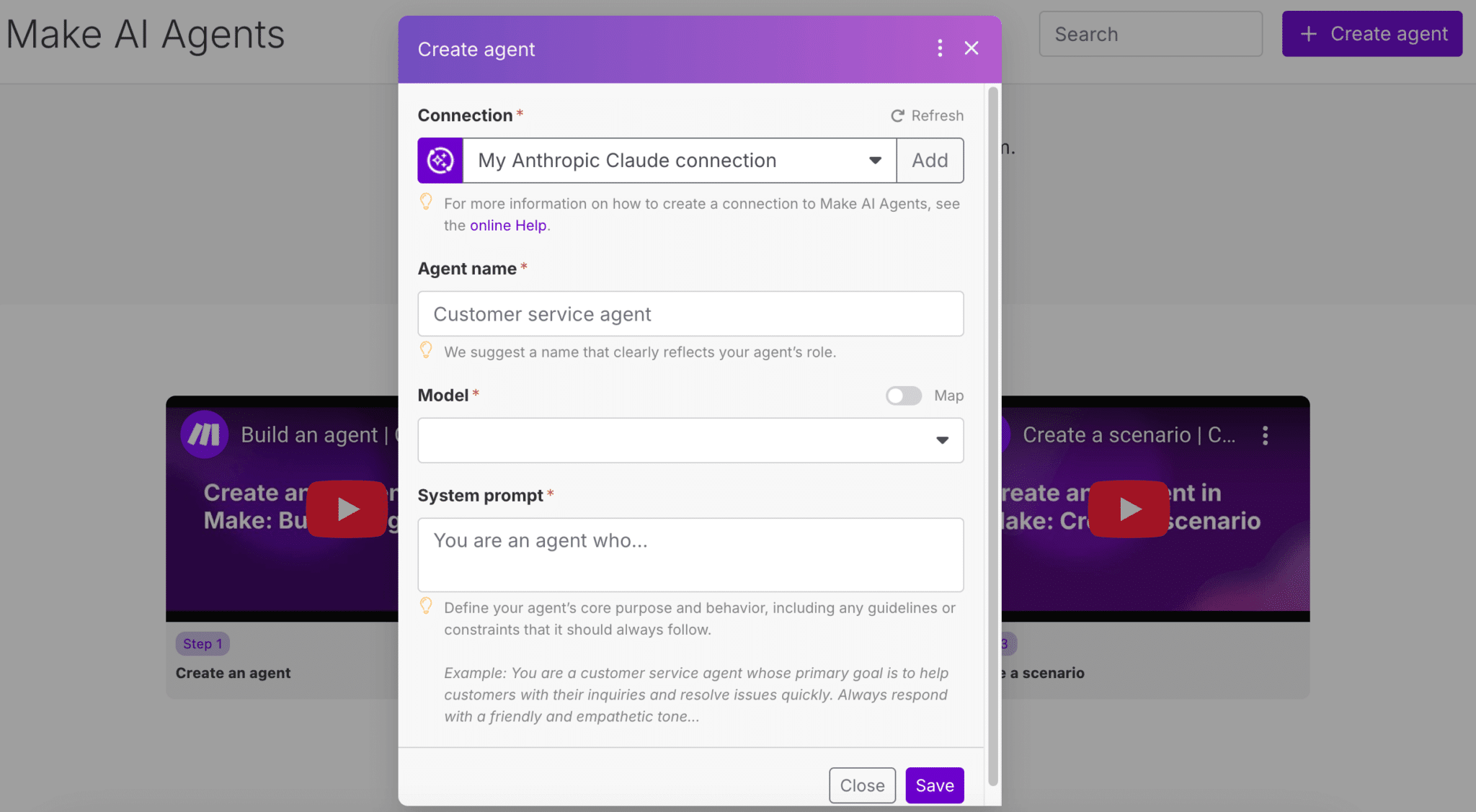 La création d'un agent IA dans Make, avec la définition de son objectif et de ses outils