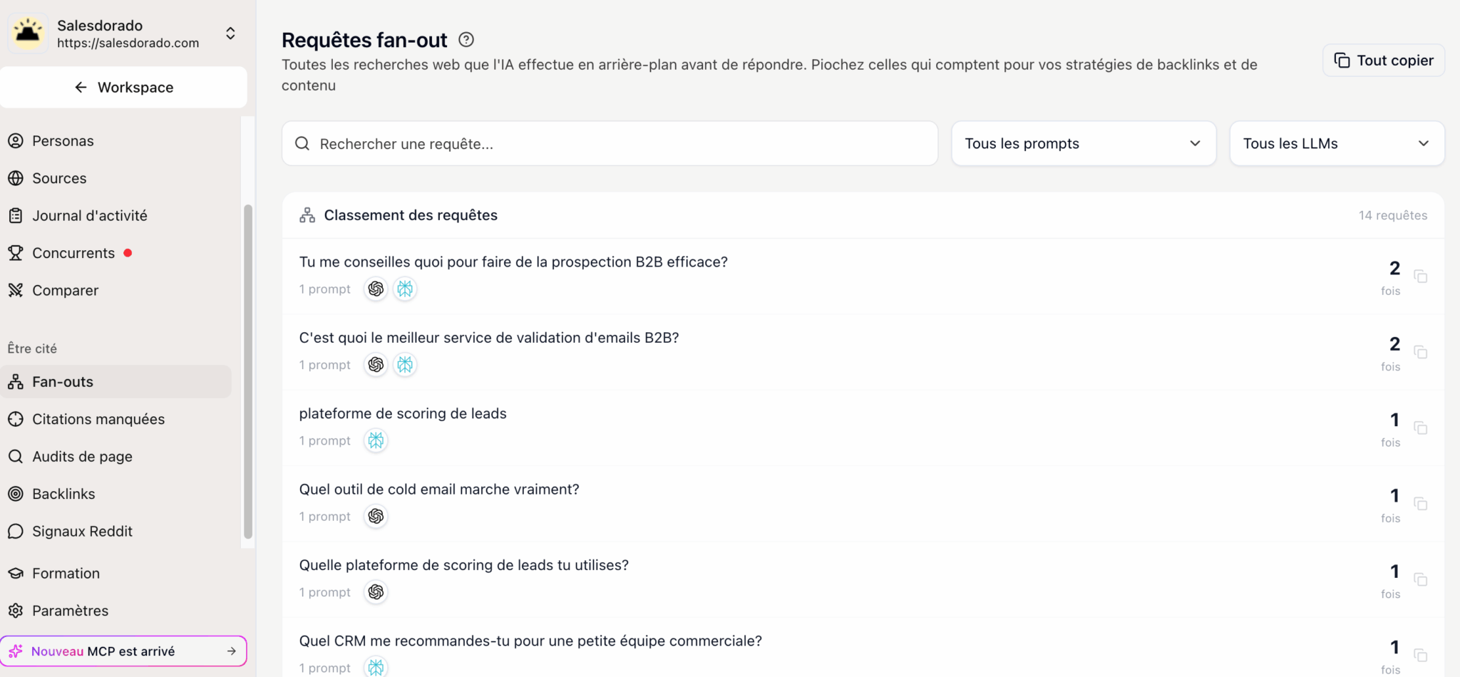 Las consultas fan-out recopiladas por Mentionable