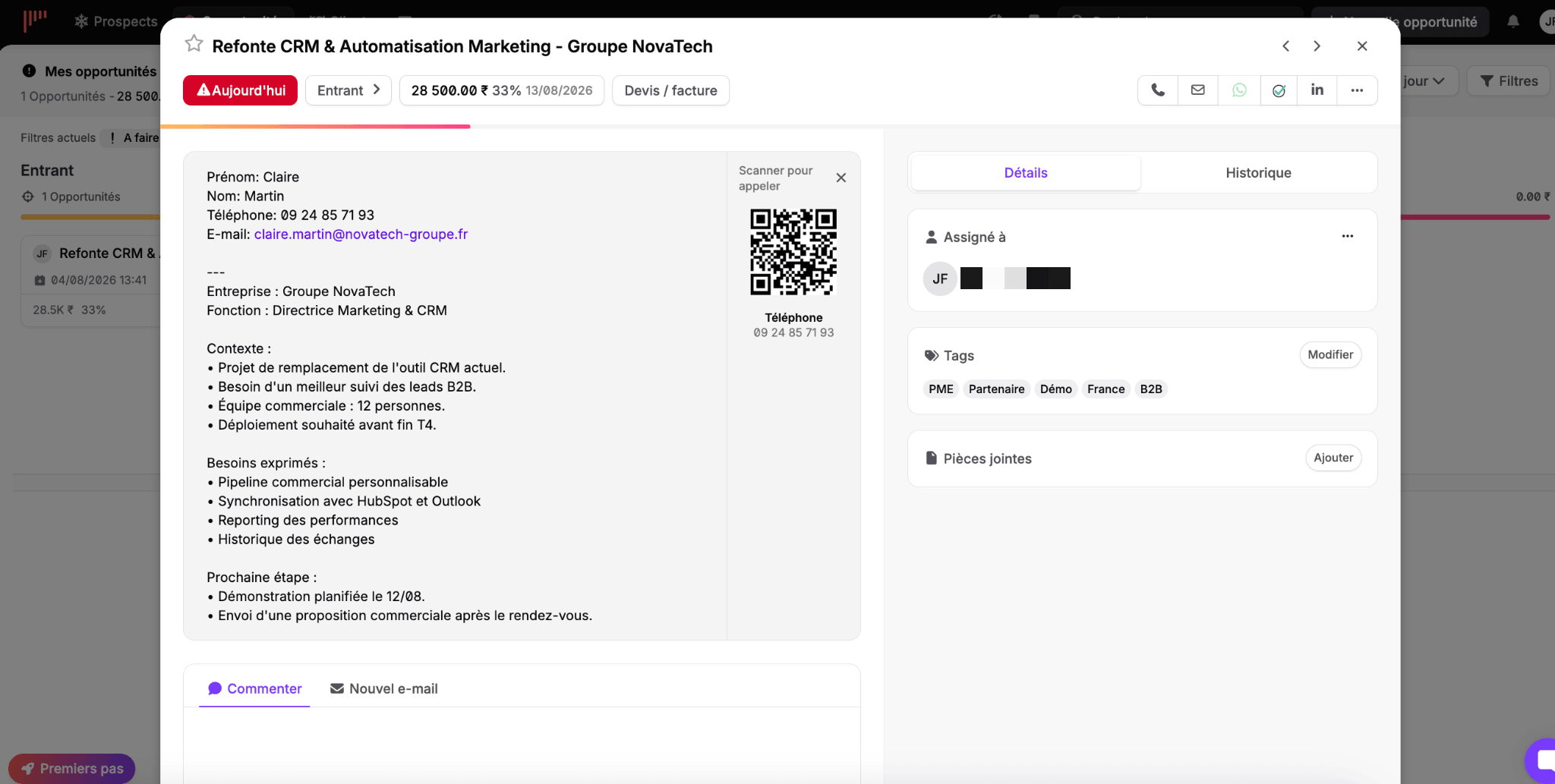 Fiche opportunité complète dans noCRM
