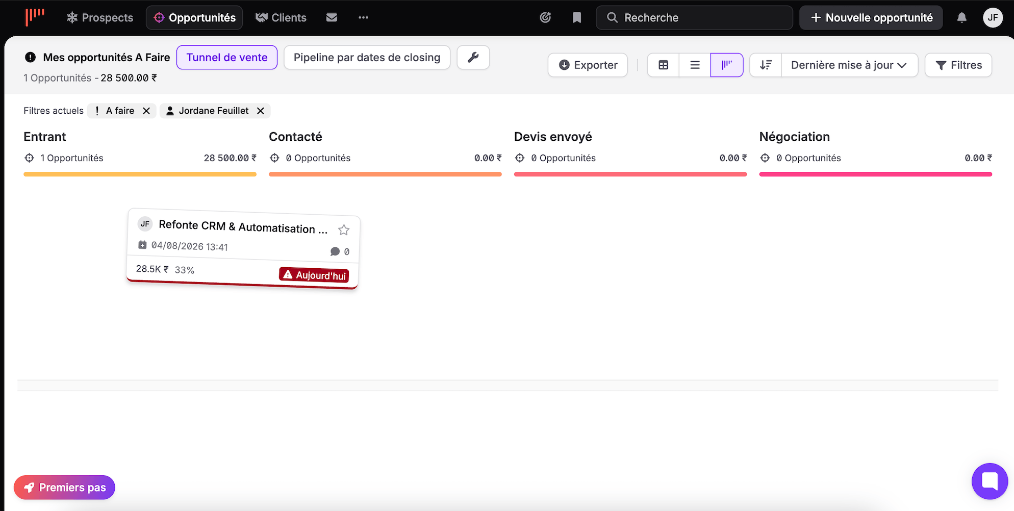 Tunnel de vente kanban dans noCRM
