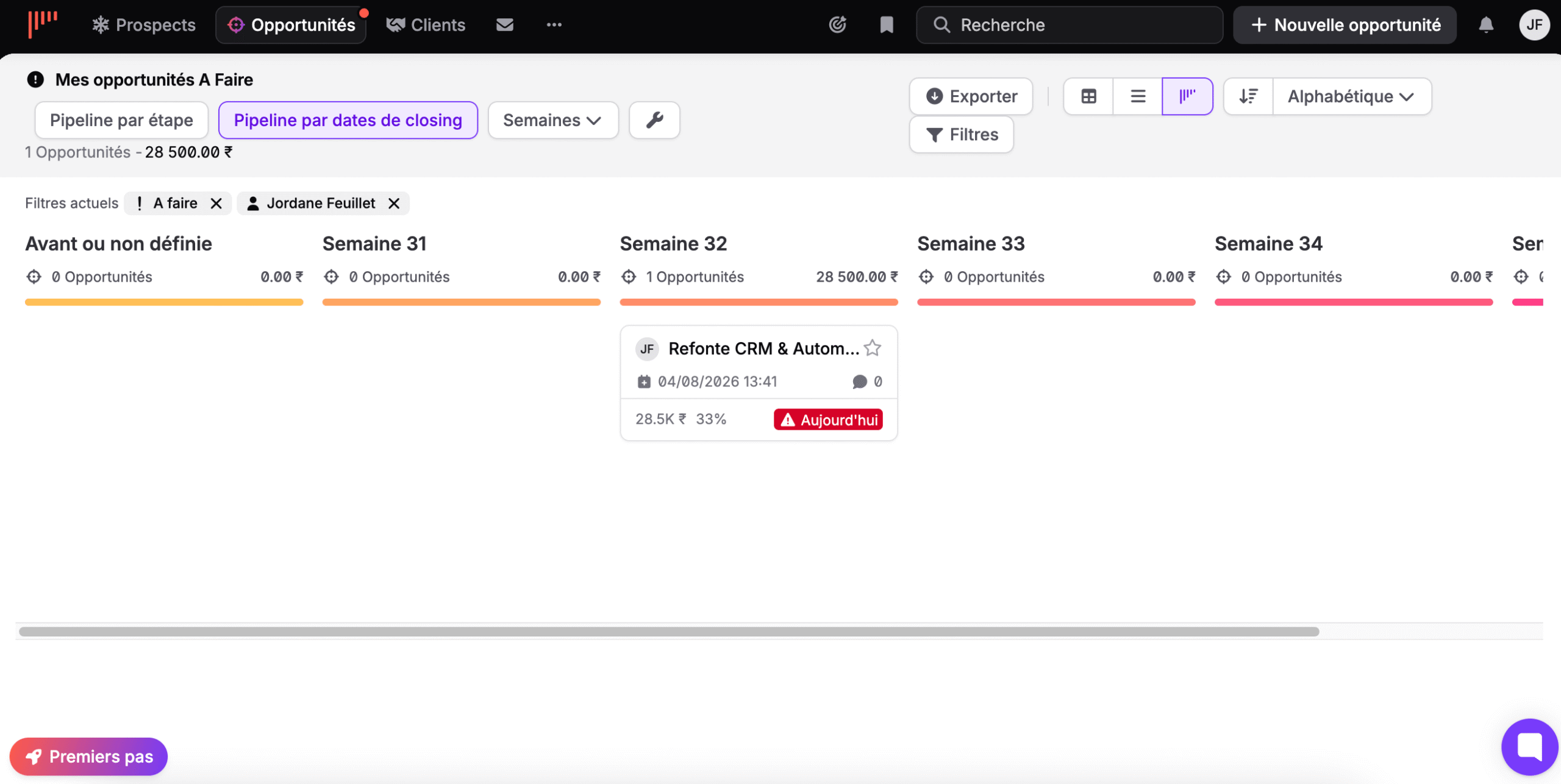 Pipeline par dates de closing dans noCRM