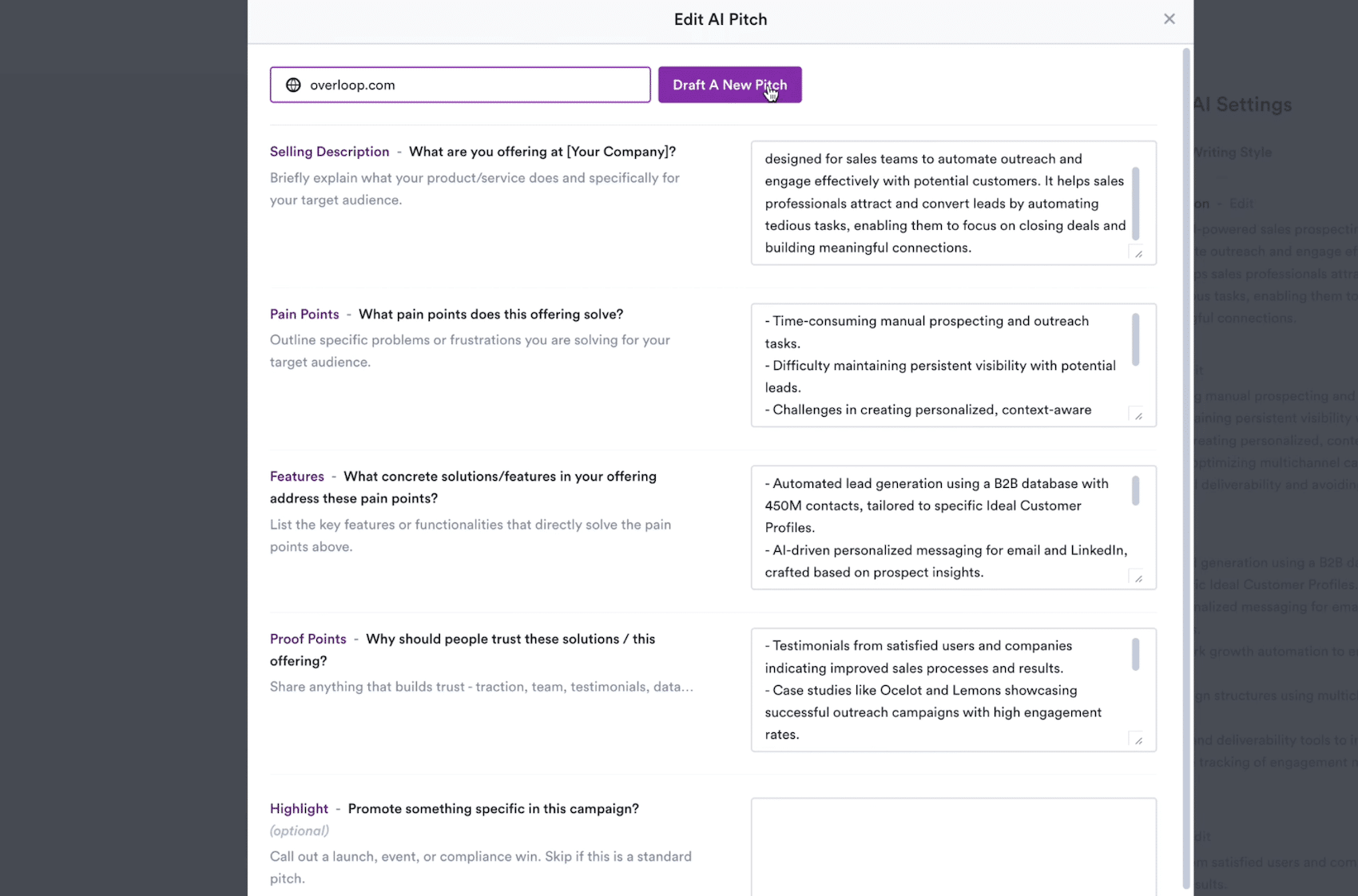 Assisted pitch writing in Overloop