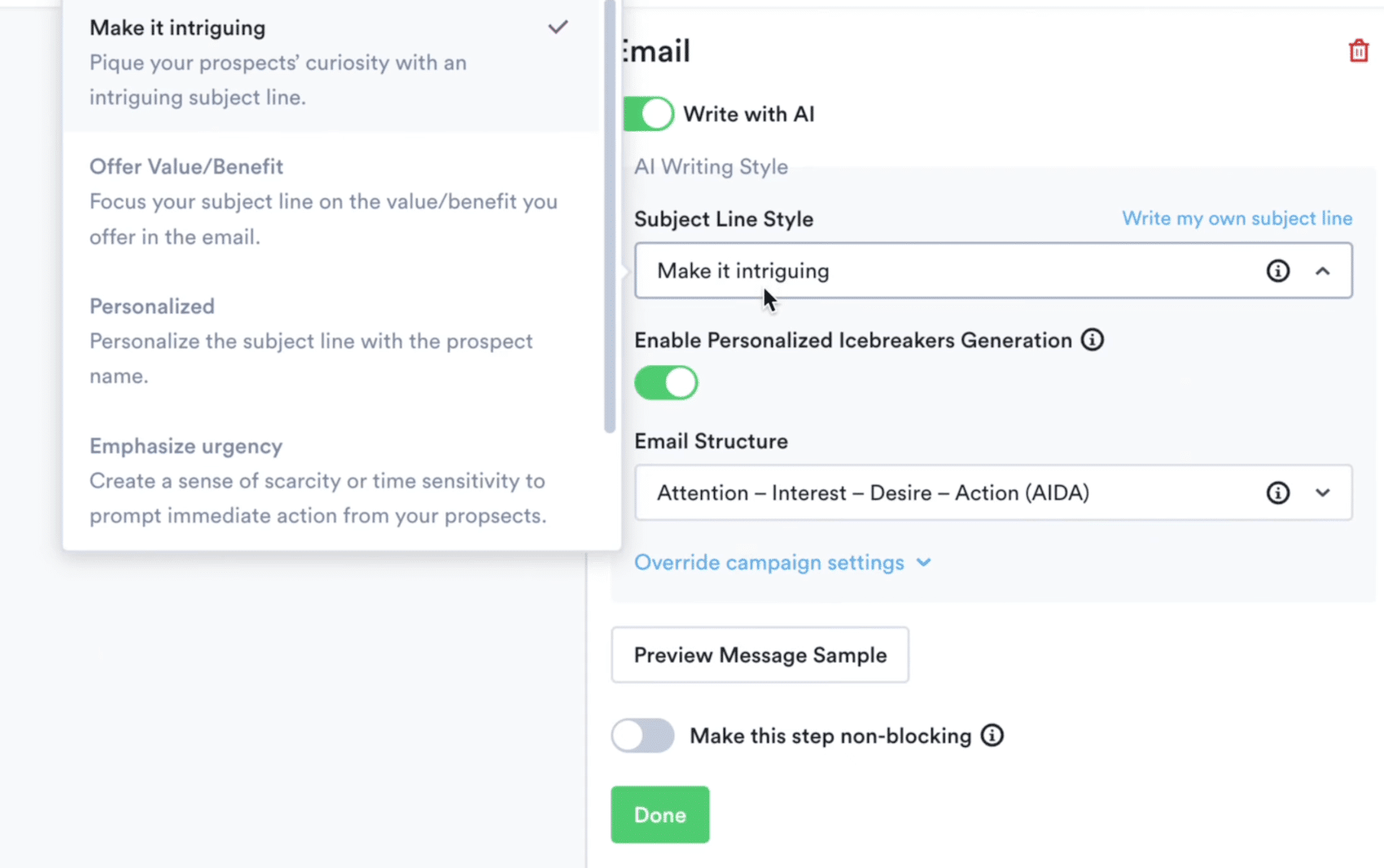 Setting the writing style of Overloop's AI