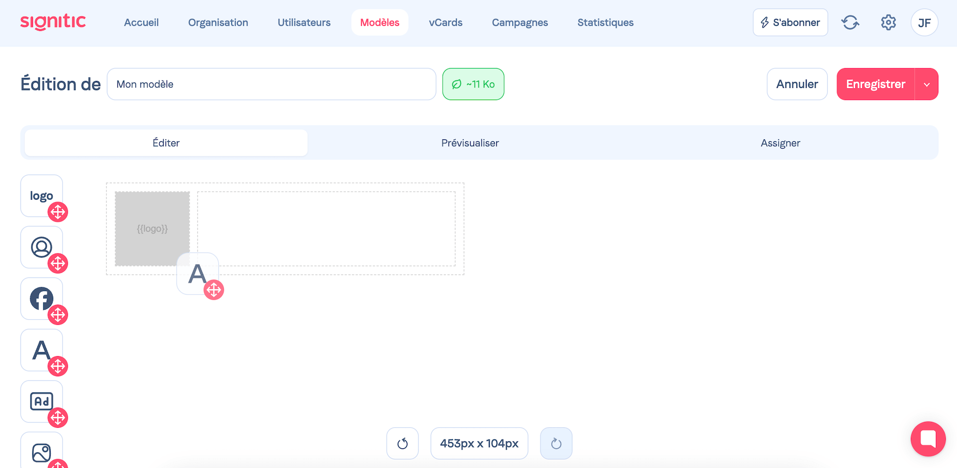 El editor drag-and-drop de firmas de email de Signitic