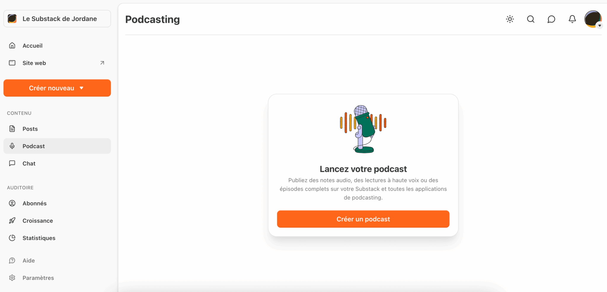 Gestion des podcasts dans Substack