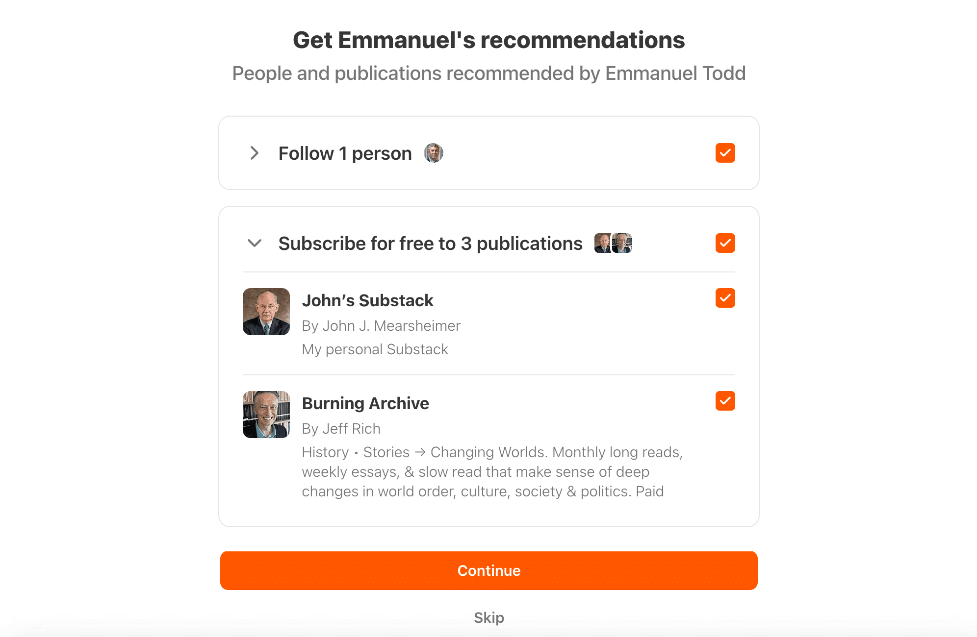 Suggestions de publications à l'abonnement dans Substack