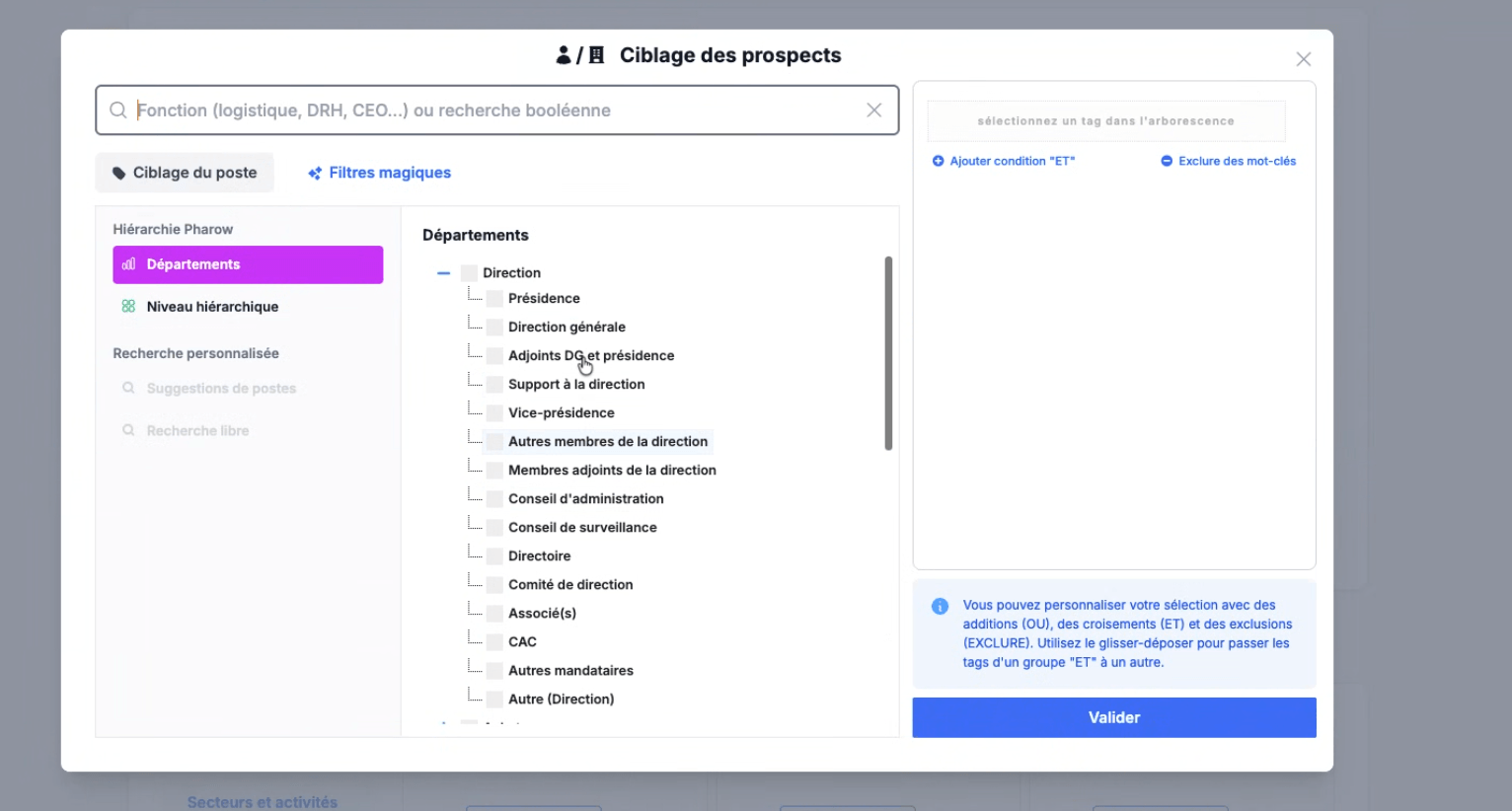 Le ciblage des prospects par département dans la hiérarchie Pharow