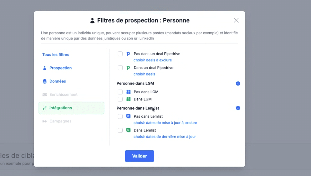 Le filtrage des prospects selon l'état des deals du CRM dans Pharow