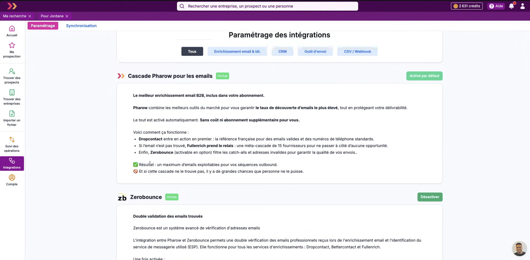 Le paramétrage des intégrations CRM et outils d'envoi dans Pharow
