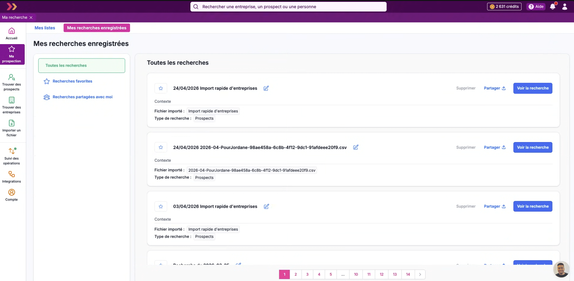 Les recherches enregistrées et partagées dans Pharow