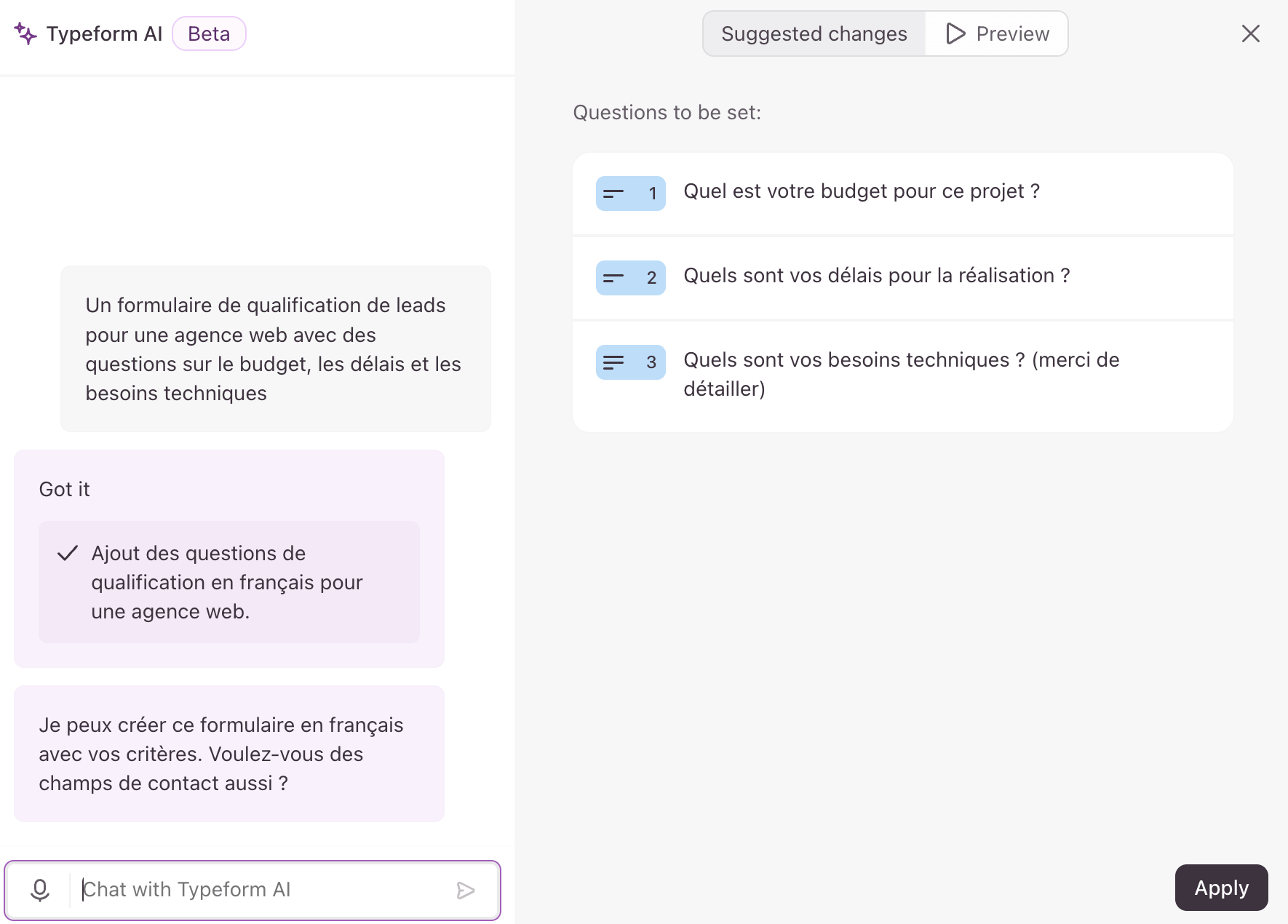 L'éditeur IA de Typeform