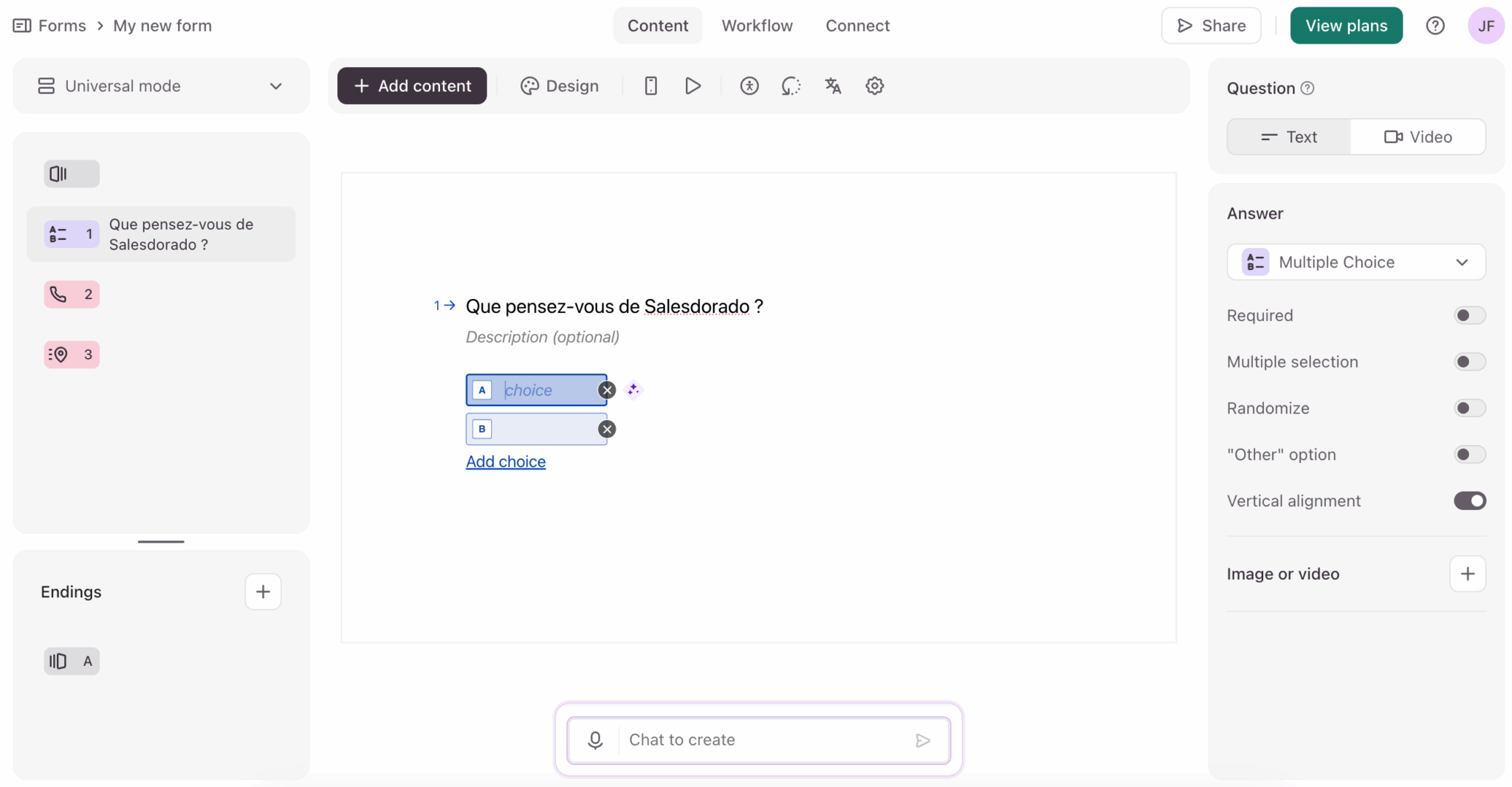 Éditeur de formulaire Typeform
