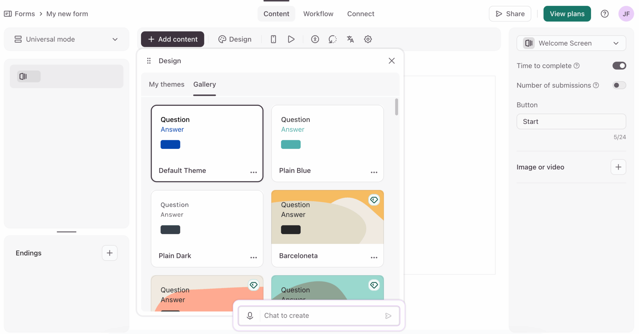 Choix d'un template de formulaire dans Typeform
