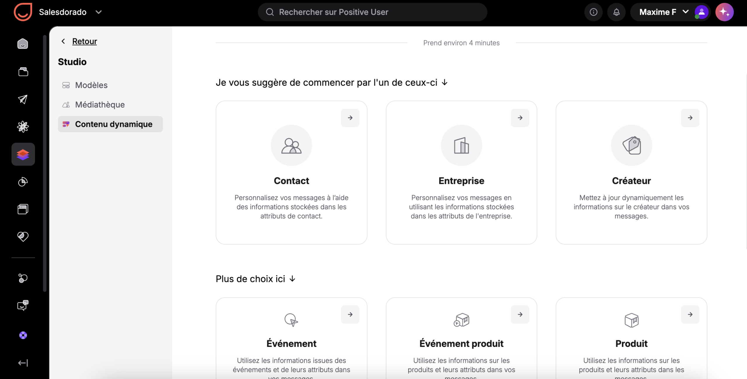 Contenus dynamiques dans le Studio Positive User