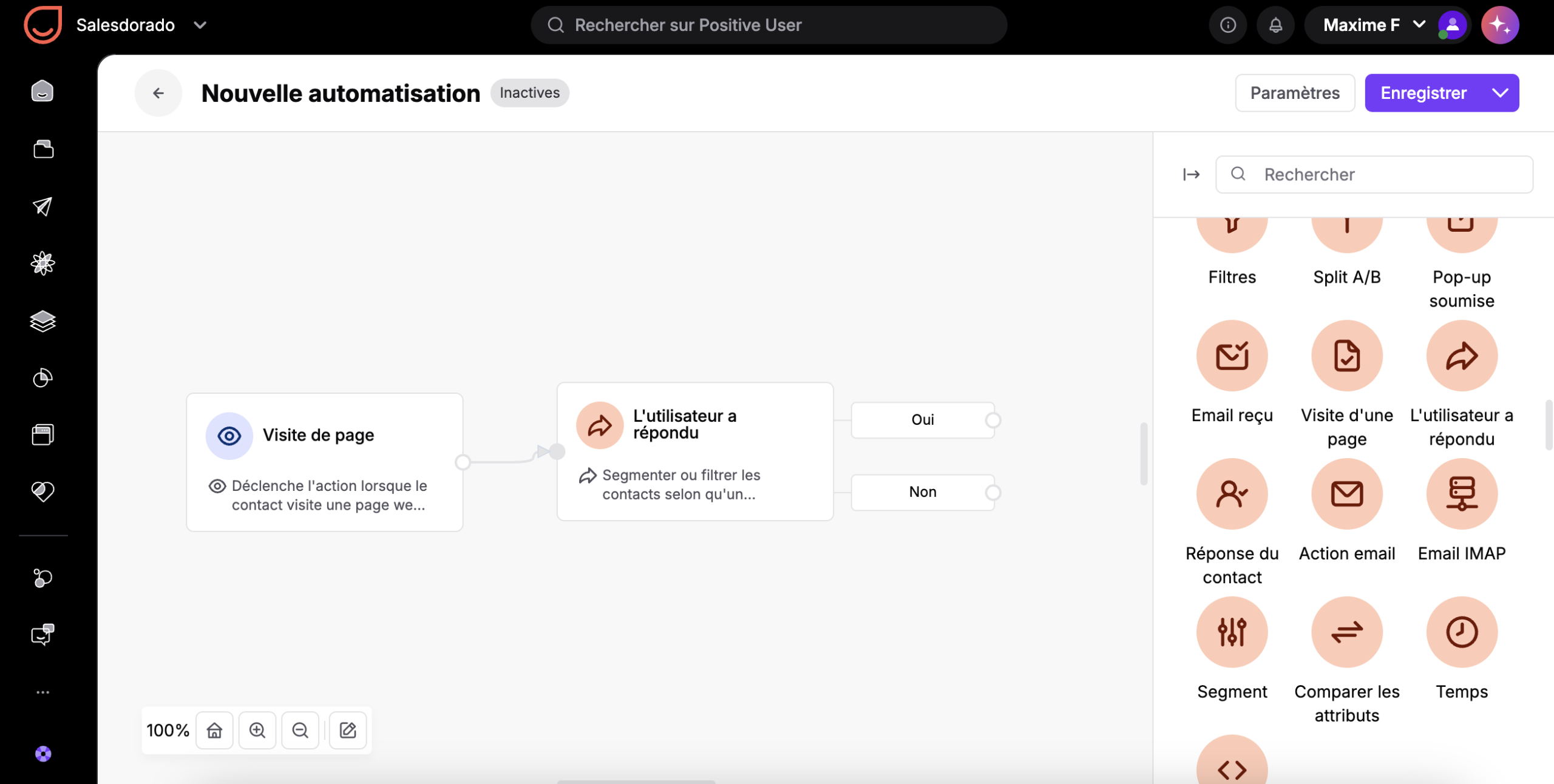 Éditeur de scénarios d'automatisation Positive User