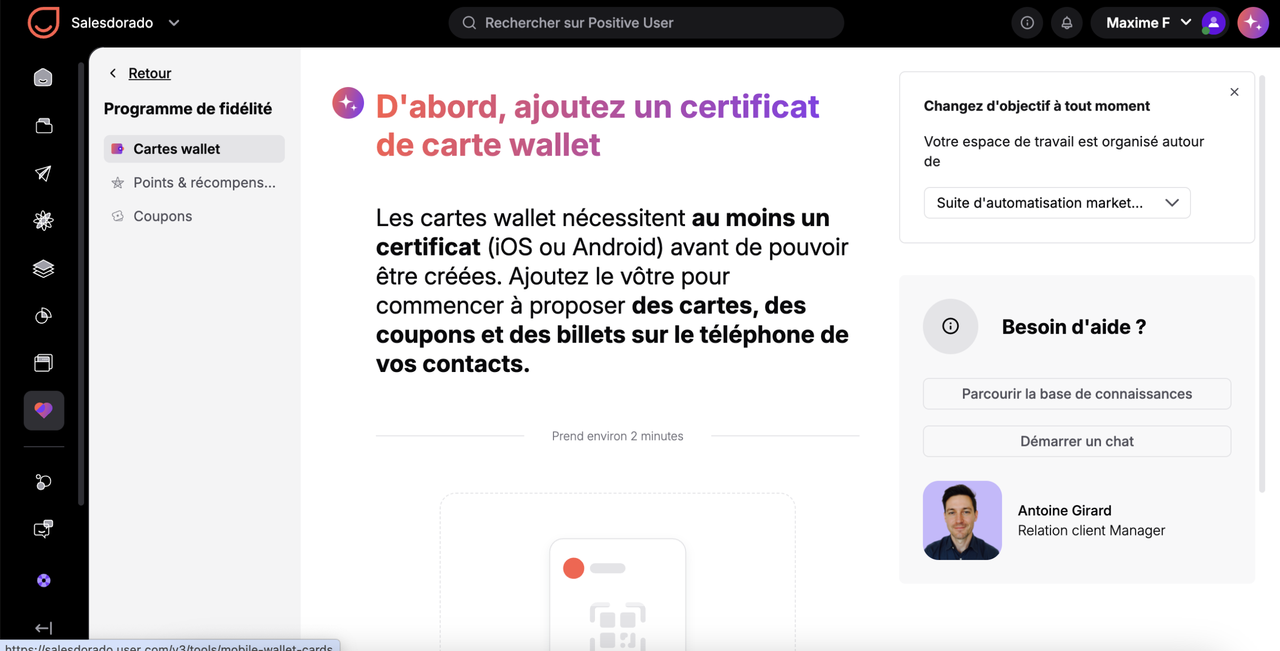 Programme de fidélité et cartes wallet dans Positive User