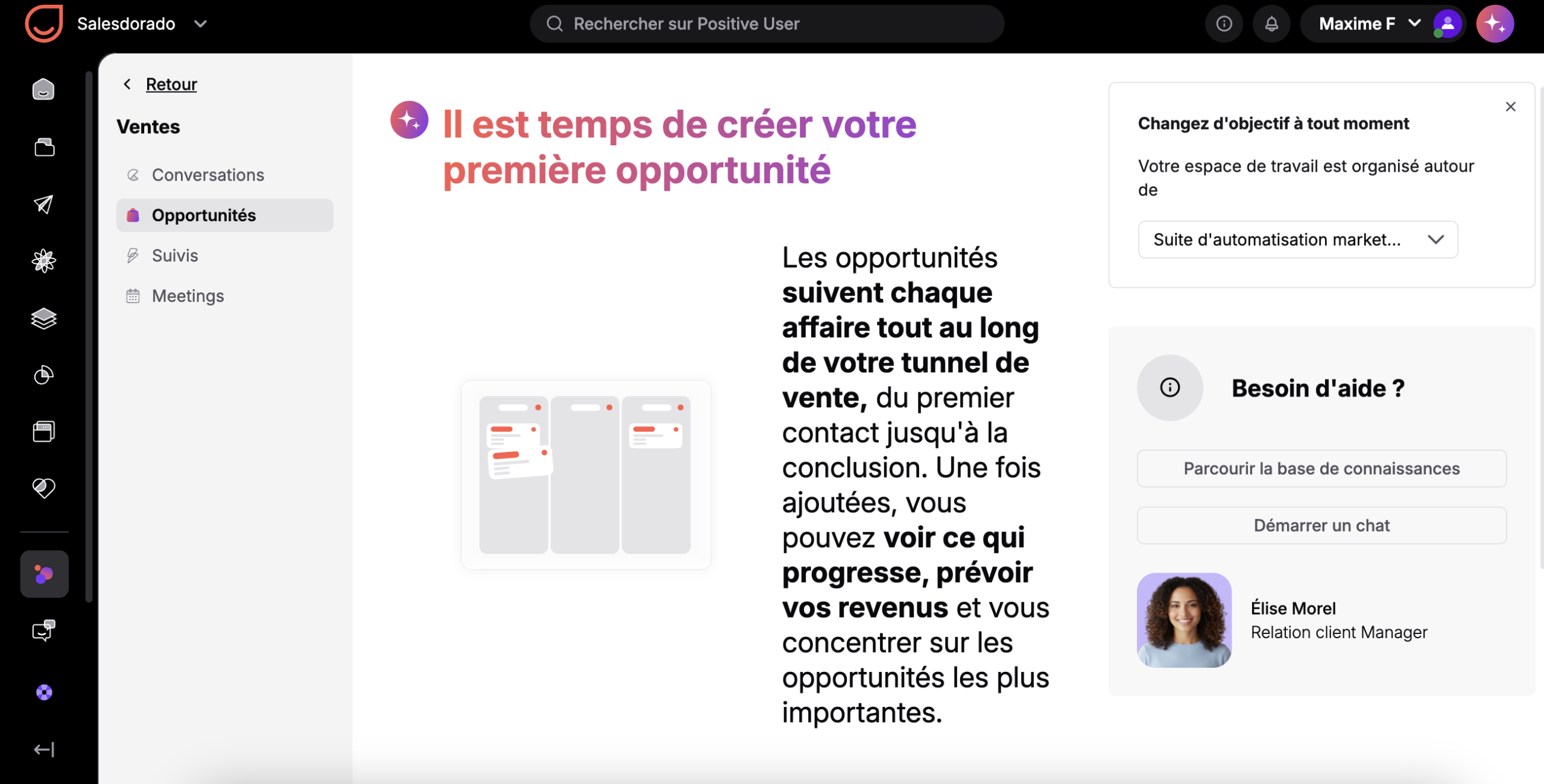 Module Ventes et gestion des opportunités dans Positive User