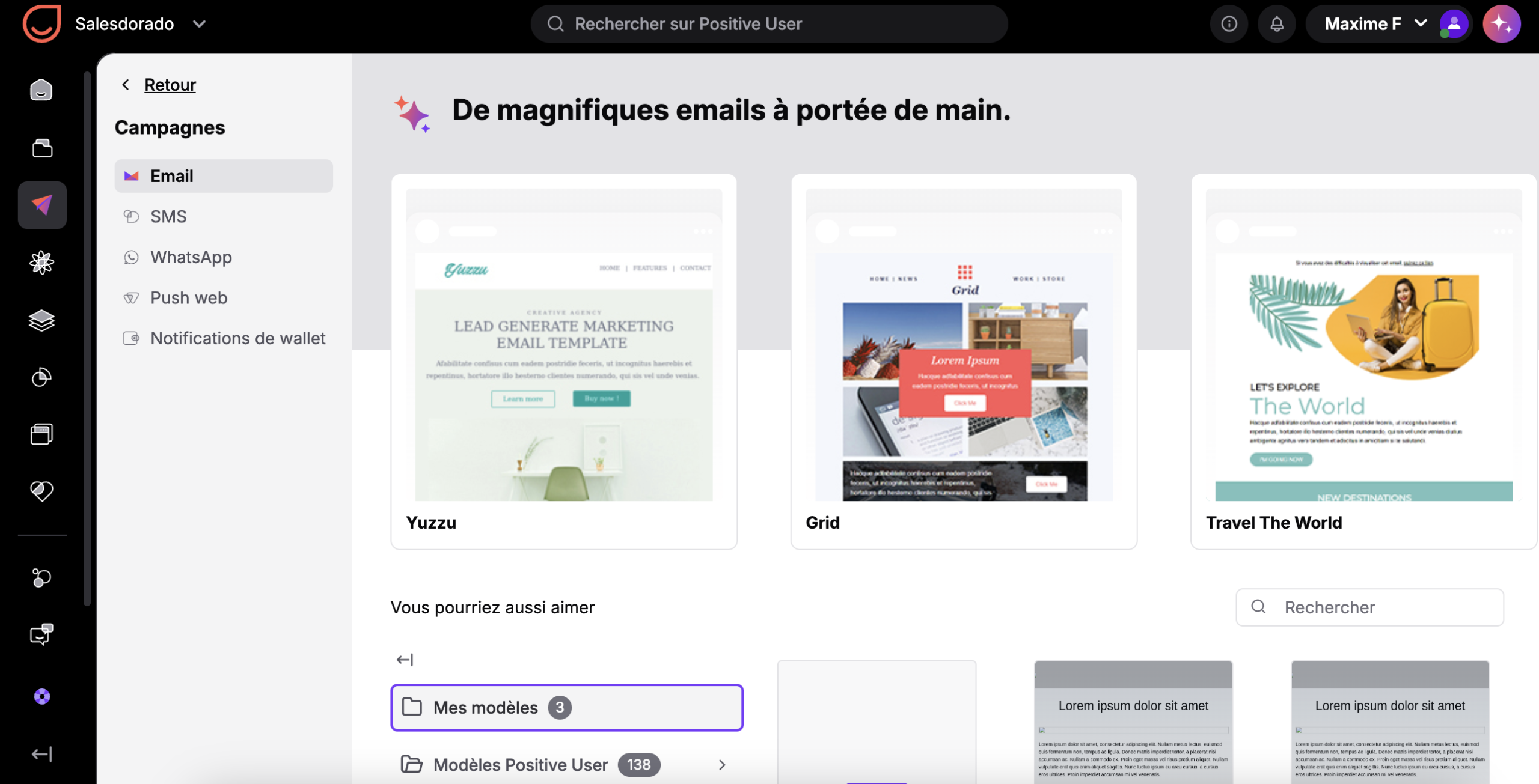 Bibliothèque de modèles d'emails Positive User