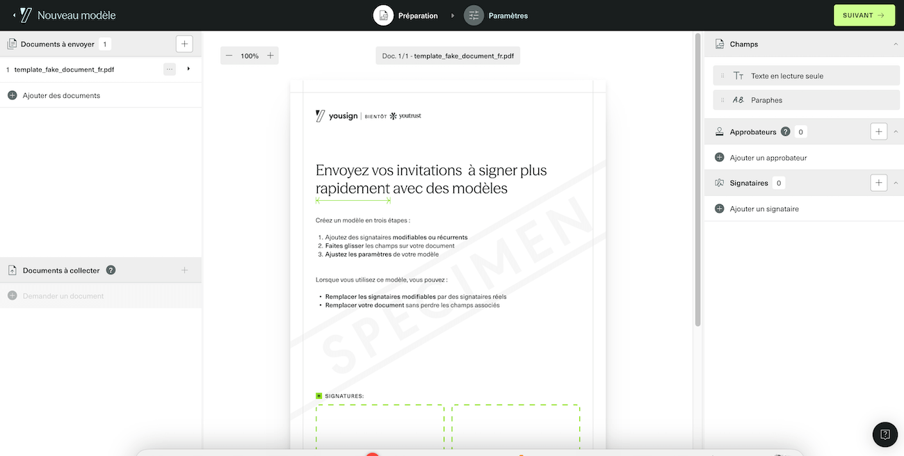 L'édition d'un modèle de document dans Youtrust